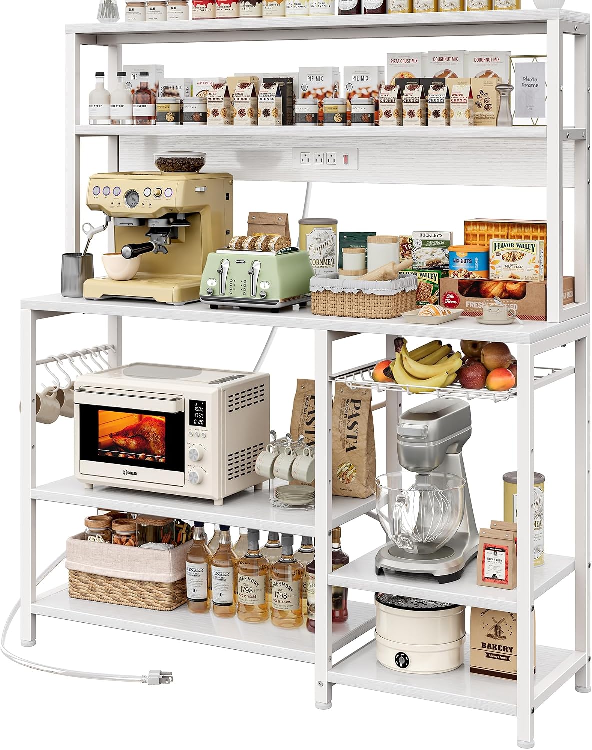 Rustic Brown Bakers Rack with Power Outlet - Image 12
