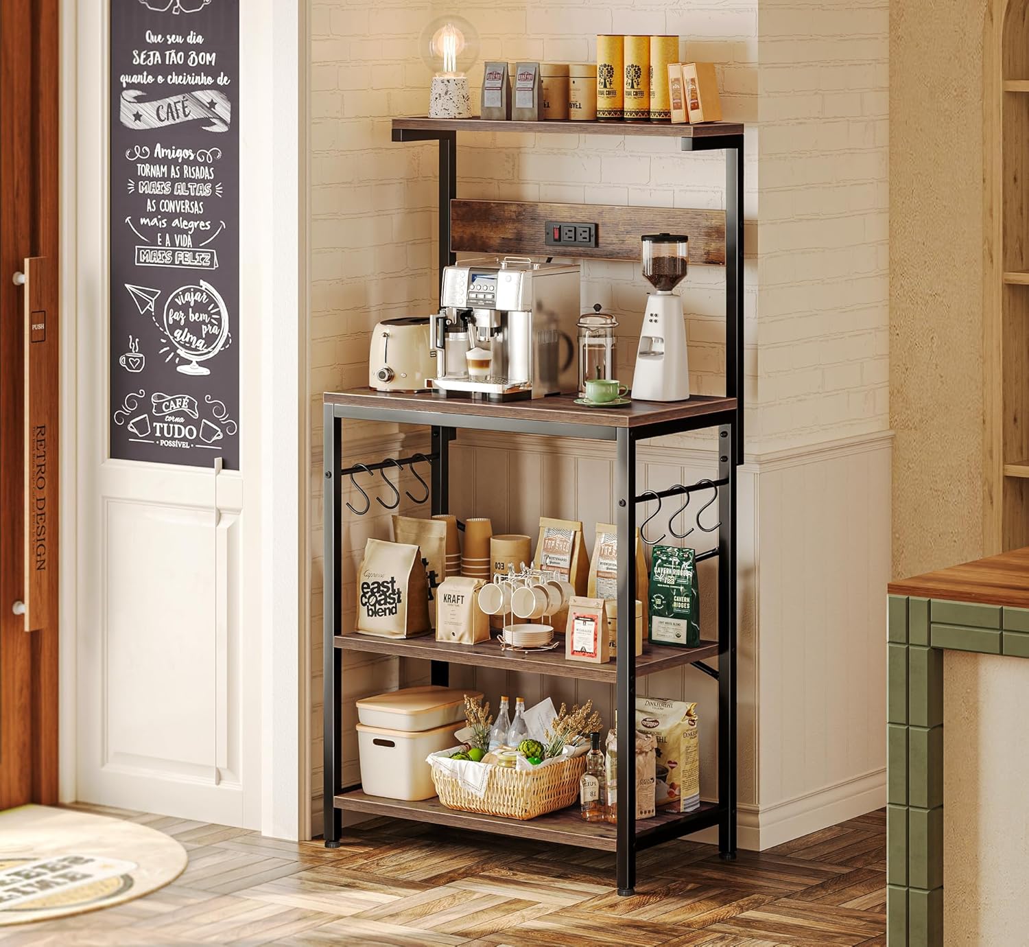 4-Tier Kitchen Storage Rack with Power Outlet - Image 8
