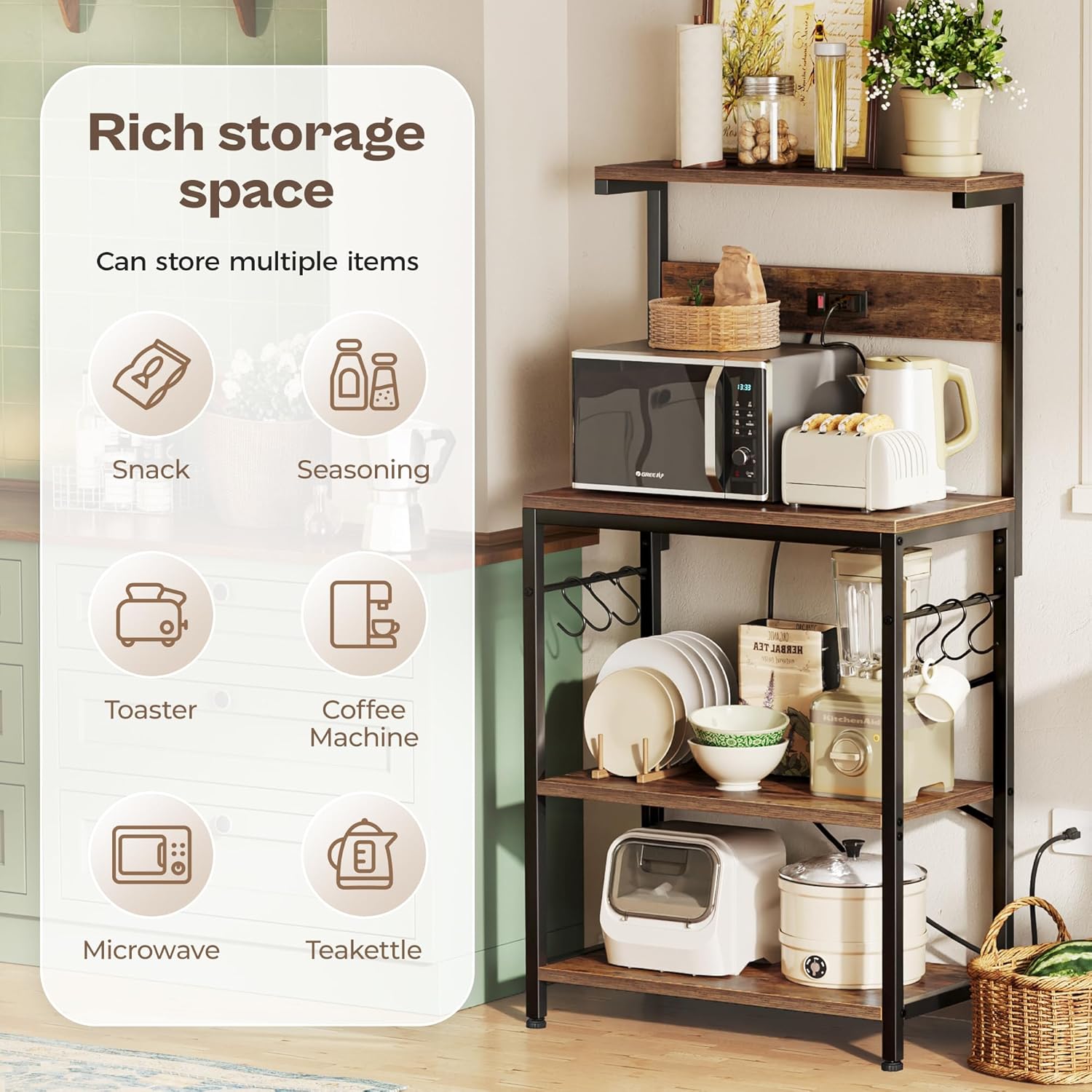 4-Tier Kitchen Storage Rack with Power Outlet - Image 7
