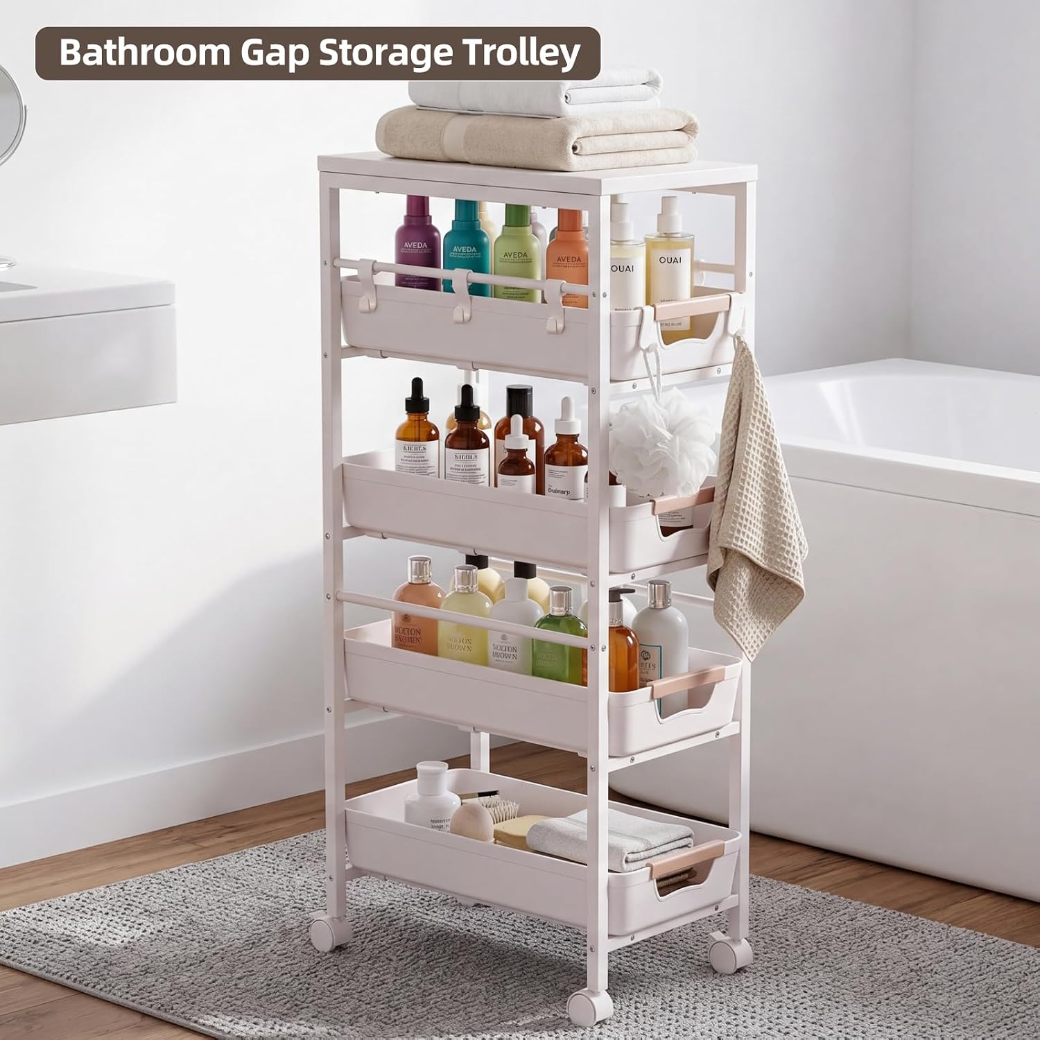 White 5-tier Rolling Cart - Image 7