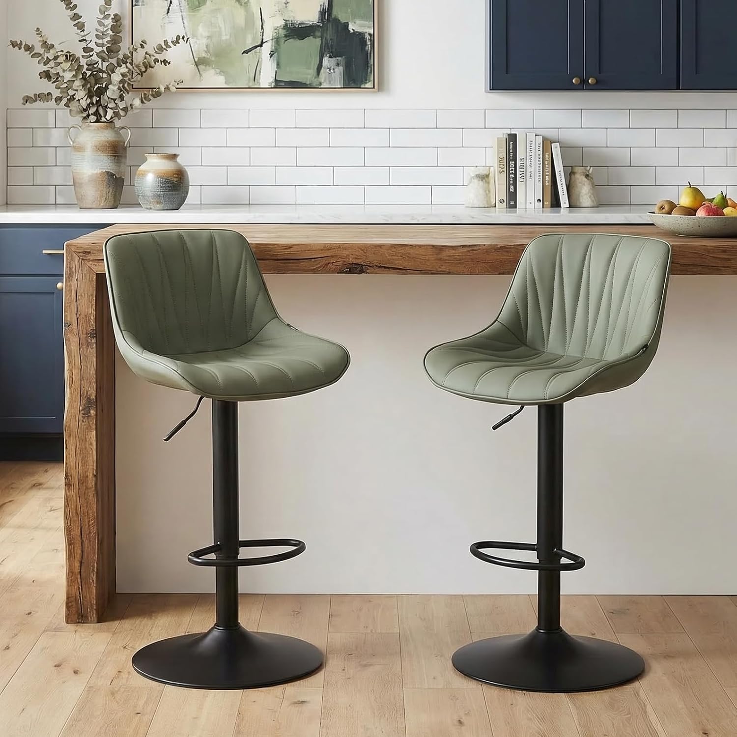 Dark Brown Swivel Bar Stools - Two - Image 11
