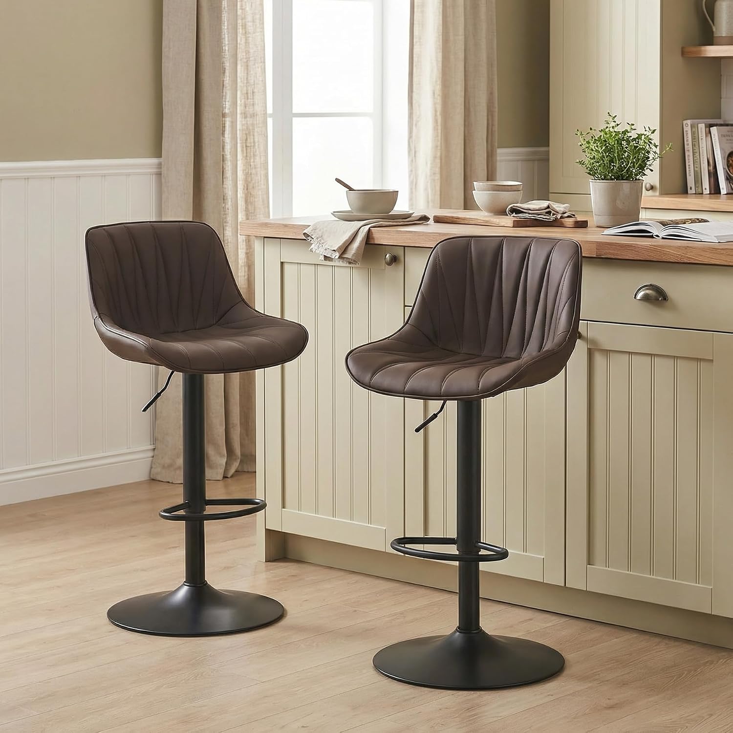 Dark Brown Swivel Bar Stools - Two